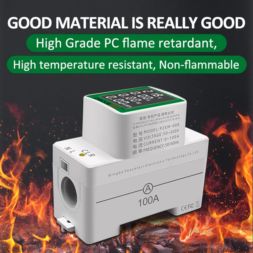 PZEM,008 Ampèremètre à Affichage Numérique LCD, Voltmètre, Wattmètre Multifonctionnel Sur Rail AC 50,300 V, Adapté à L'ingénierie électronique, Aux équipements Mécaniques, Aux