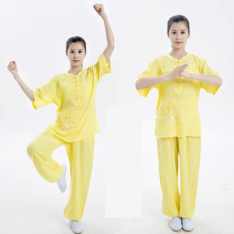 Women New Summer Embroidered Tai Chi Suit Short Sleeve Traditional Chinese Clothing Martial Arts Practice Kung Fu Set Thin