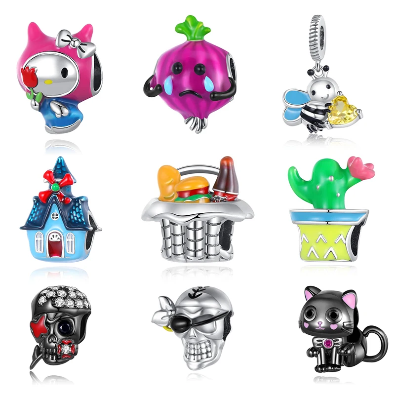 

925plated sterling silver beads skull head charm cute animal series suitable for Pandora bracelet women's jewelry DIY gift