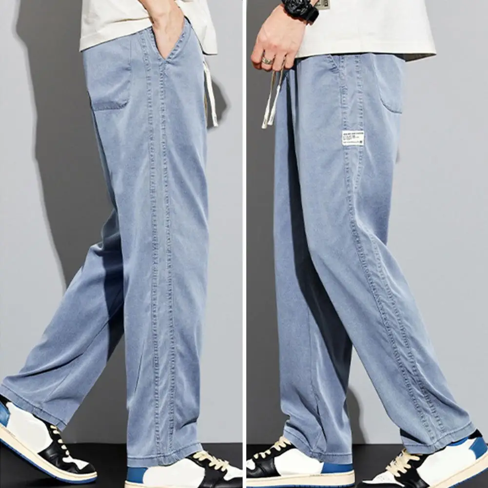 

Denim Pants Breathable Denim Trousers Drawstring High Street Style Casual Baggy Jeans Daily Garment