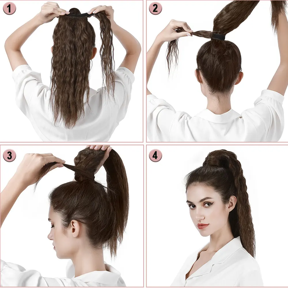 How to Use Clip-In, Bangs, and Ponytail Hair Extensions 13 SEGO 14"-22" Corn Wave Ponytail Extension Human Hair Pieces Clip In Natural Wrap Around Ponytail Pony Tail Blonde Thick Hair - AliExpress