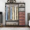 Heavy Duty Clothes Rack for Hanging Clothes with 5 Shelves & 5 Drawers, Metal Freestanding Clothing Rack with Five Hooks, Garmen 4