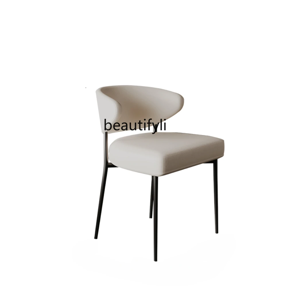 

French Cream Style Dining Chair Modern Simple Home Italian White Leather Dining Table Backrest Chair