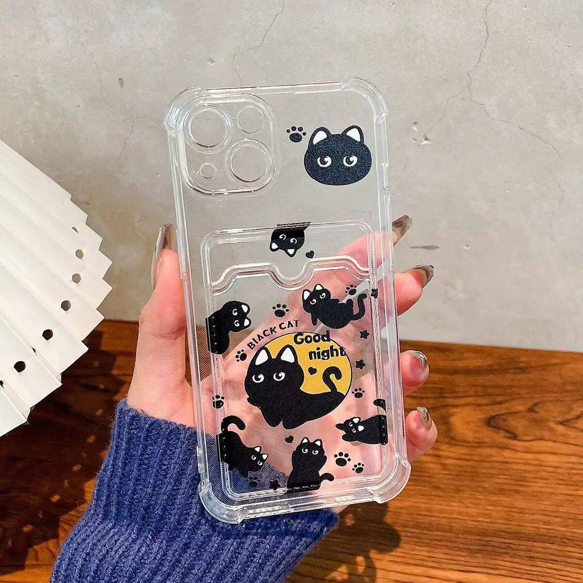 Charming Black Cat Wallet Photo Card Holder Case