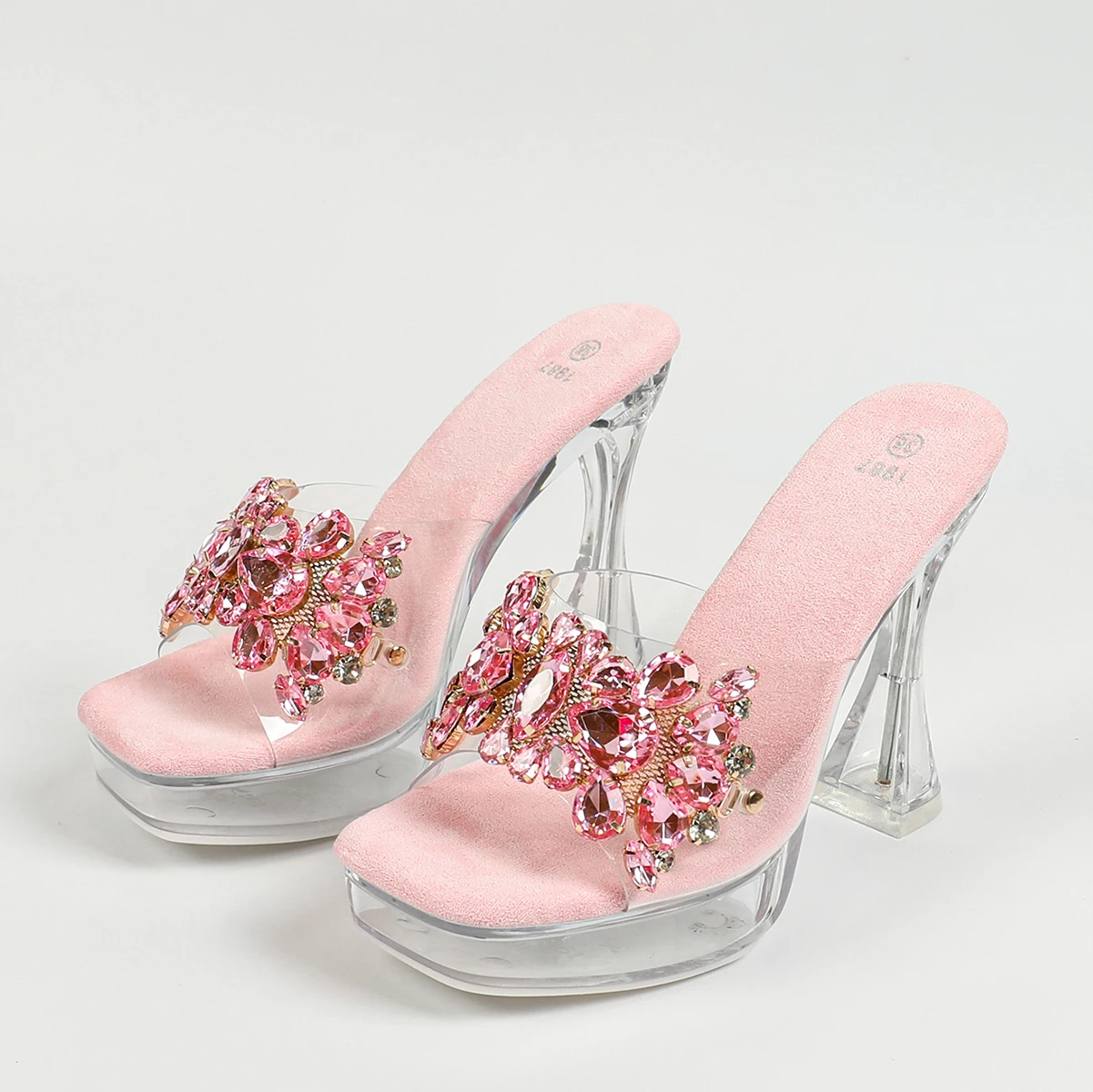 Mules compensées en cristal