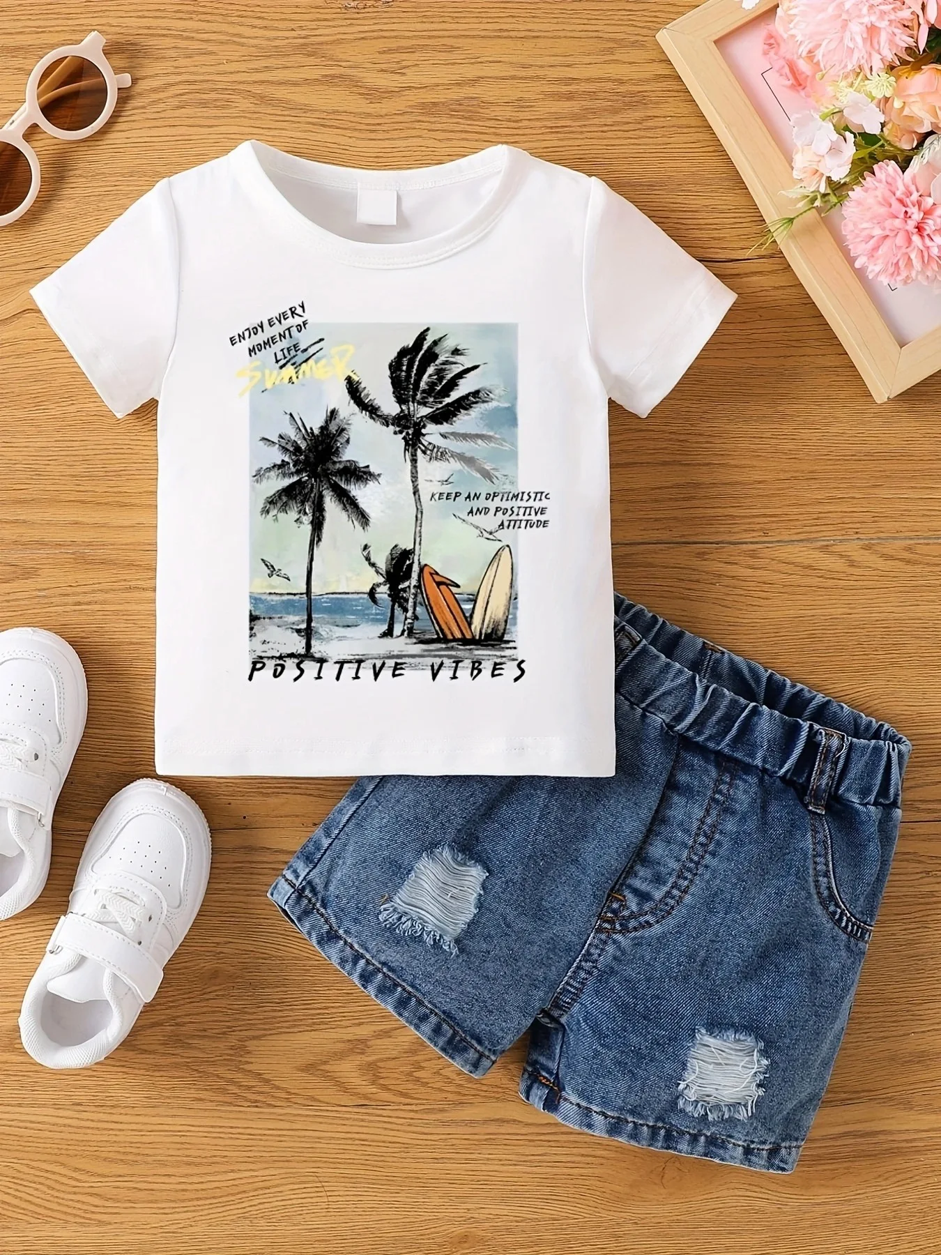 Aby Boys and Girls Summer Hot Painted Round Neck Short-sleeved Top Girls Just T-shirts. Shorts not included 21 Sb43ec0e220bc47408930e410734dfaf3I