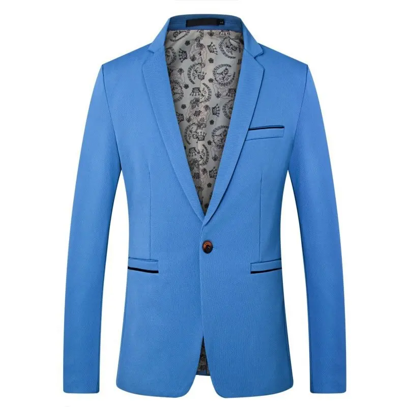 Elegant Blazer For Male Autumn New Fashion Single Button Blue Business Office Men's Suit Jacket Wedding Banquet Temperament Coat