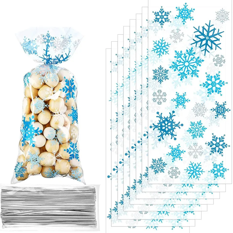 Becellen 100 Pezzi Sacchetti Biscotti E Etichette Regalo Natale – Fiocco Di Neve – Confezione Regalo Fai Da Te Con Cordini Rossi E Laccetti Dorati