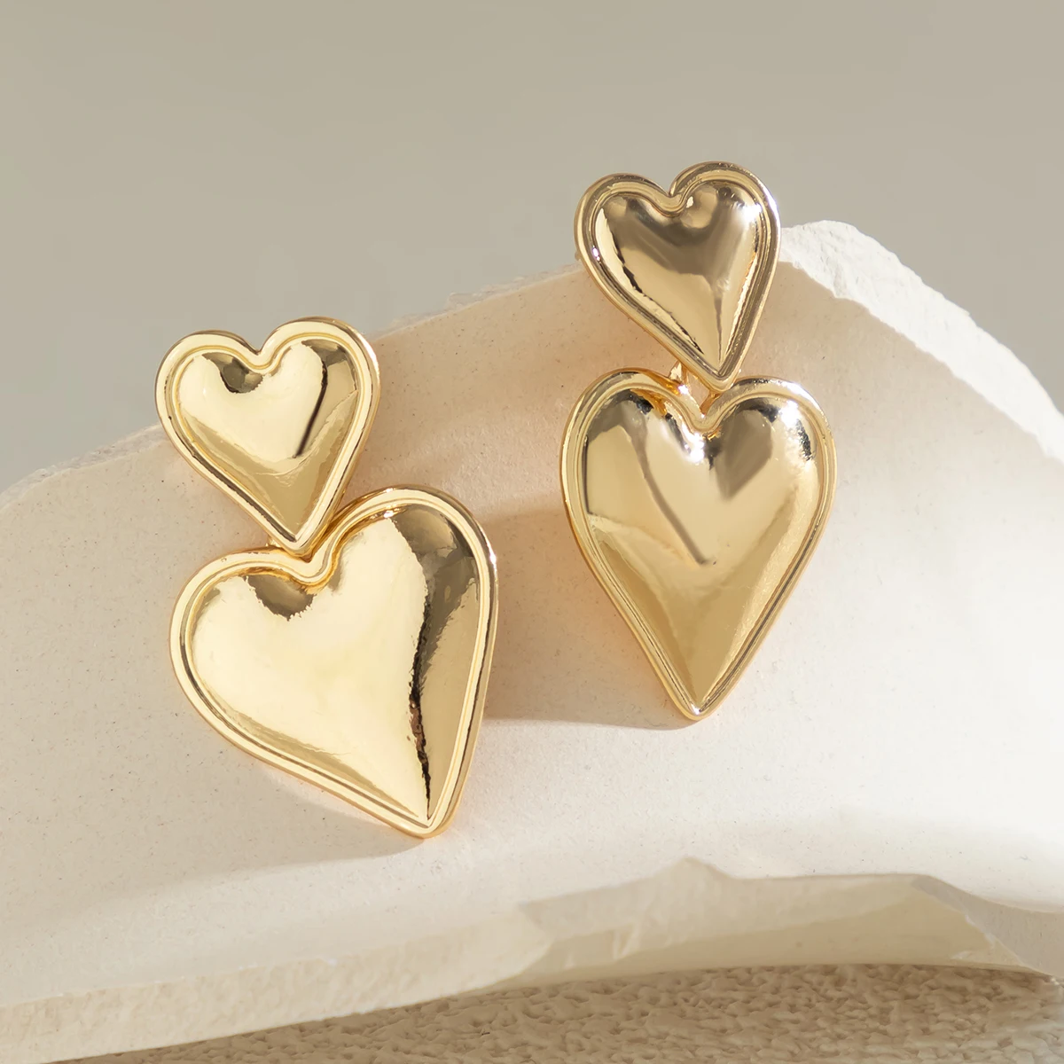 Double Love Heart Drop Earrings for Women
