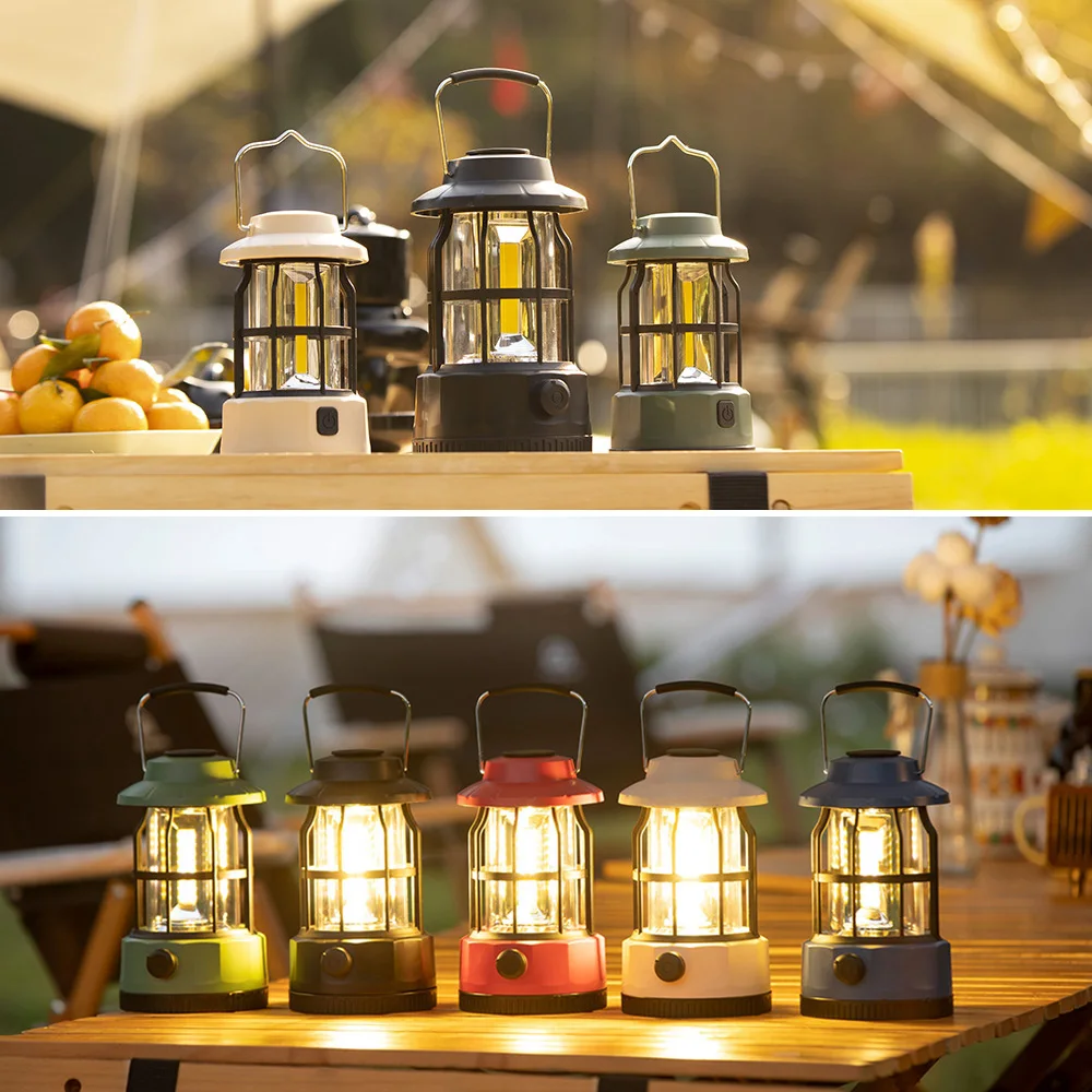 

LED Vintage Camping Lantern 1200mAh USB Rechargeable Camping Tent Light Hanging COB Camping Lights Outdoor Camping Flashlight
