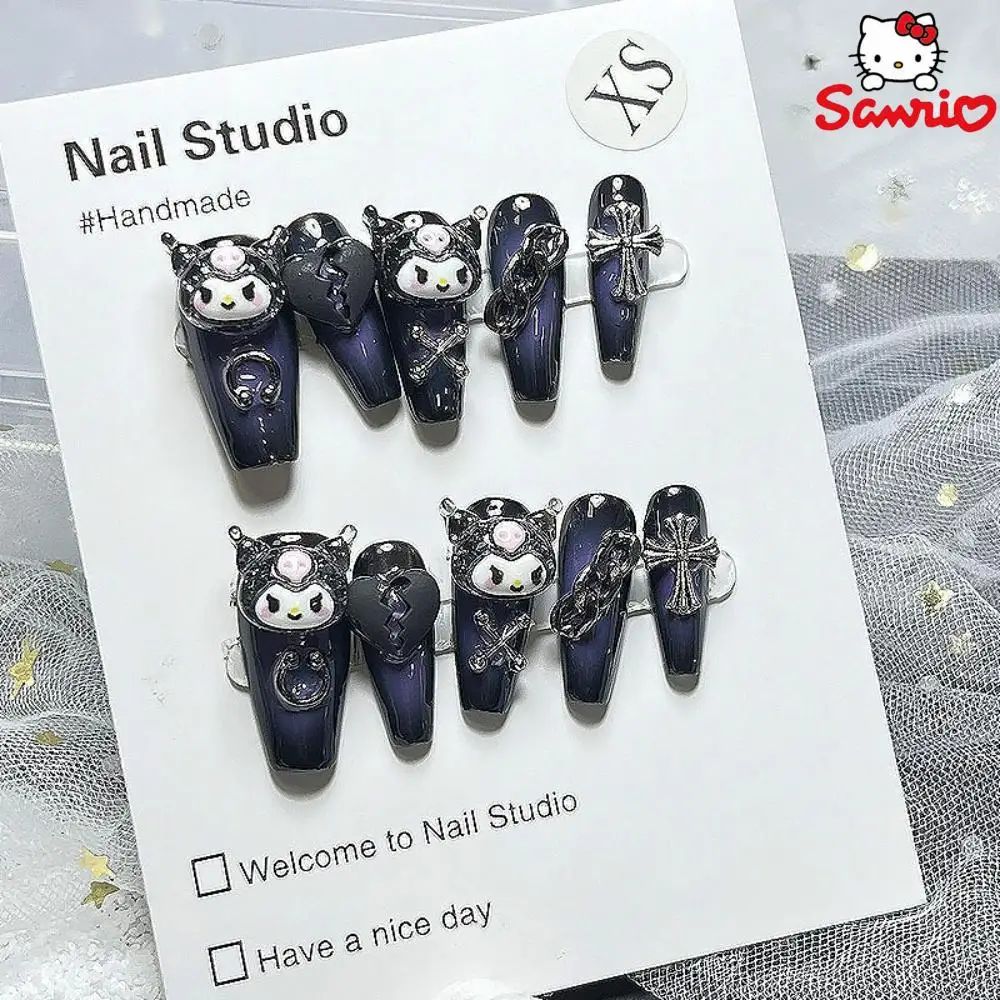 

Kawaii Sanrio Kuromi False Nails Diy Anime Accessories Y2K Handmade Nail Sticker Dark Wind Detachable Fake Nail Girl Gift
