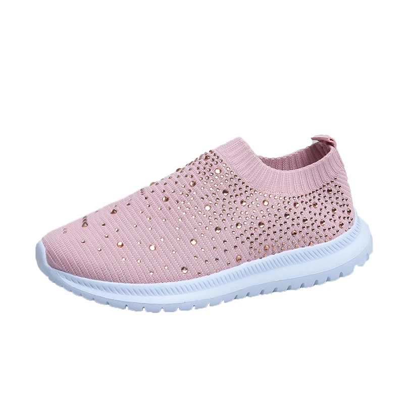 Women Flats Sneakers Crystal Fashion Bling Sneakers Casual Slip on Sock Trainers Winter Women Vulcanize Shoe Zapatillas Mujer