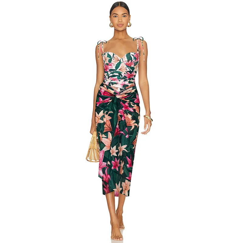 Women's Tight Vacation Swimwear Beachwear Cover Up Shoulder Strap Beach Vacation Floral One-piece Swimsuit Suit