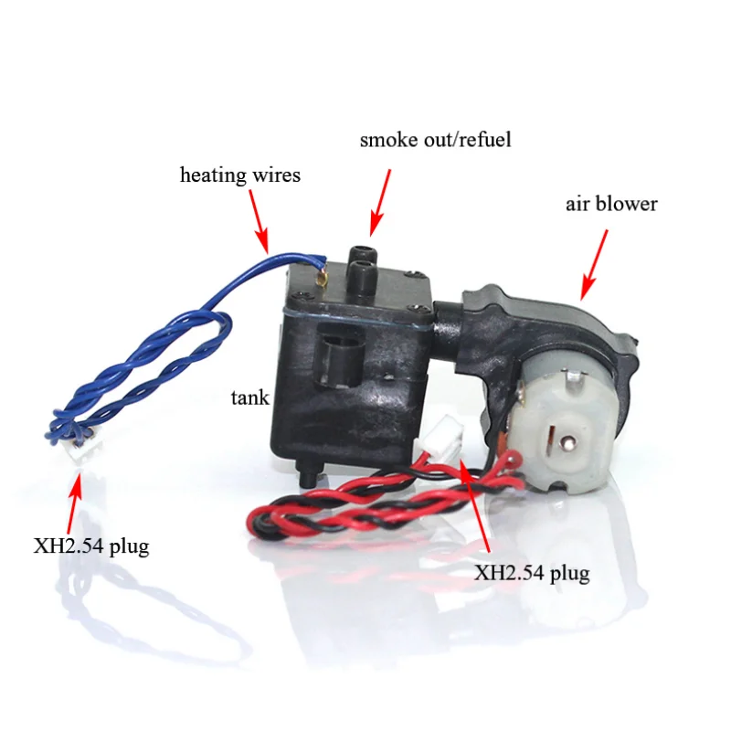 Pièce de mise à niveau réaliste : générateur de fumée pour camion RC Tamiya 1/14 et char HL 1/16, avec câbles et connecteurs.