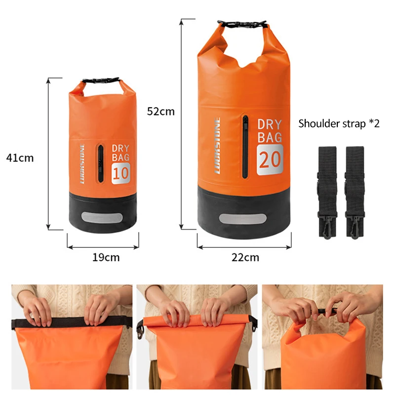 PVC Outdoor Waterproof Bag 10L 20L Beach Rafting Boating Swimming Double Shoulder Bag Scratch-resistant Bucket waterproof shoulder bag