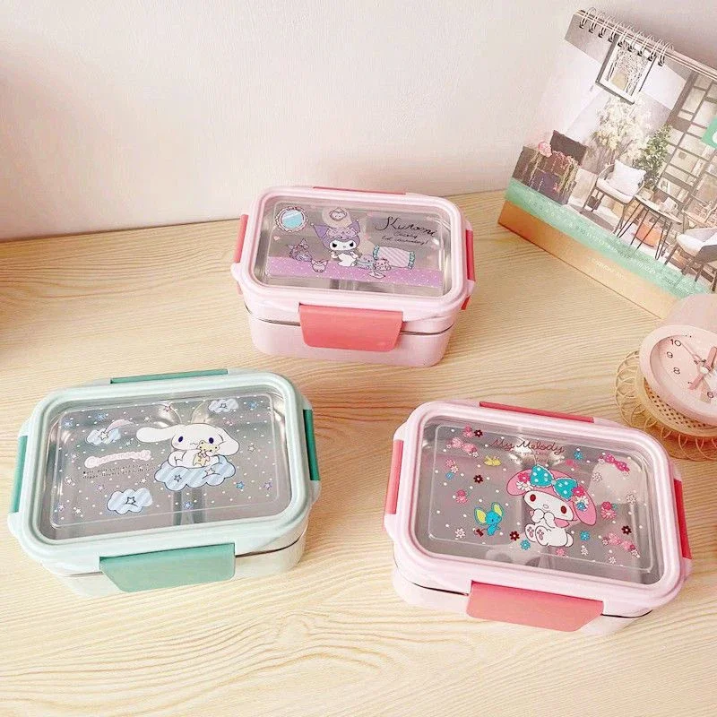 Anime Sanrio Hello Kitty Cinnamoroll Cartoon Bento Box Anime My Melody  Pompompurin Stainless Steel Portable Fresh Lunch Box - AliExpress