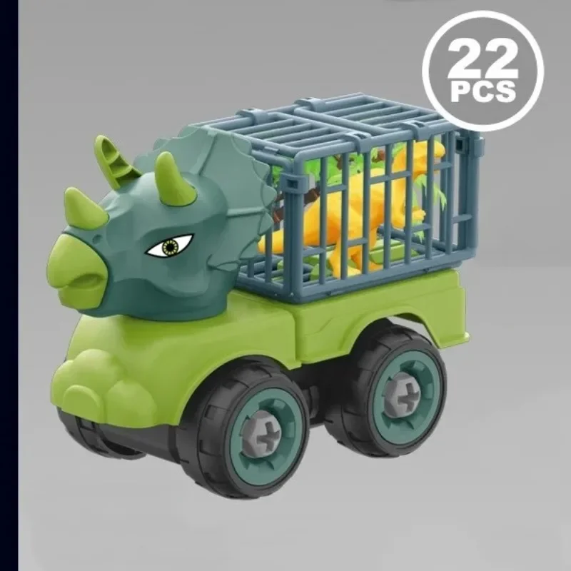 4Pcs/Set Kids Disassembly Assembled Dinosaur Car Toys Children Screwing Nuts Blocks Dinosaur Transport Truck DIY Puzzle Toys