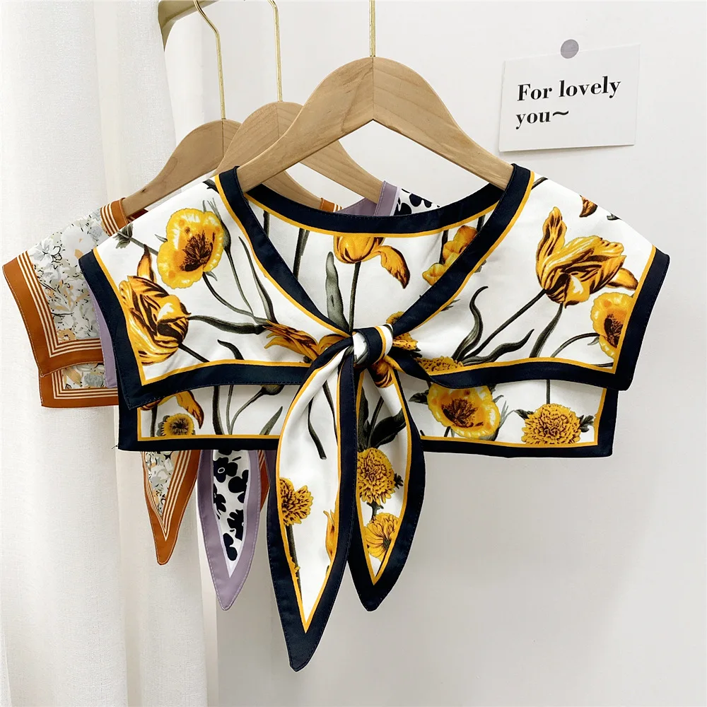 

40*66cm Women Shawl Silk Scarf Office Air-conditioned Room Four Season With Shoulder Neck Guards Decorative Knotted Fake Collar