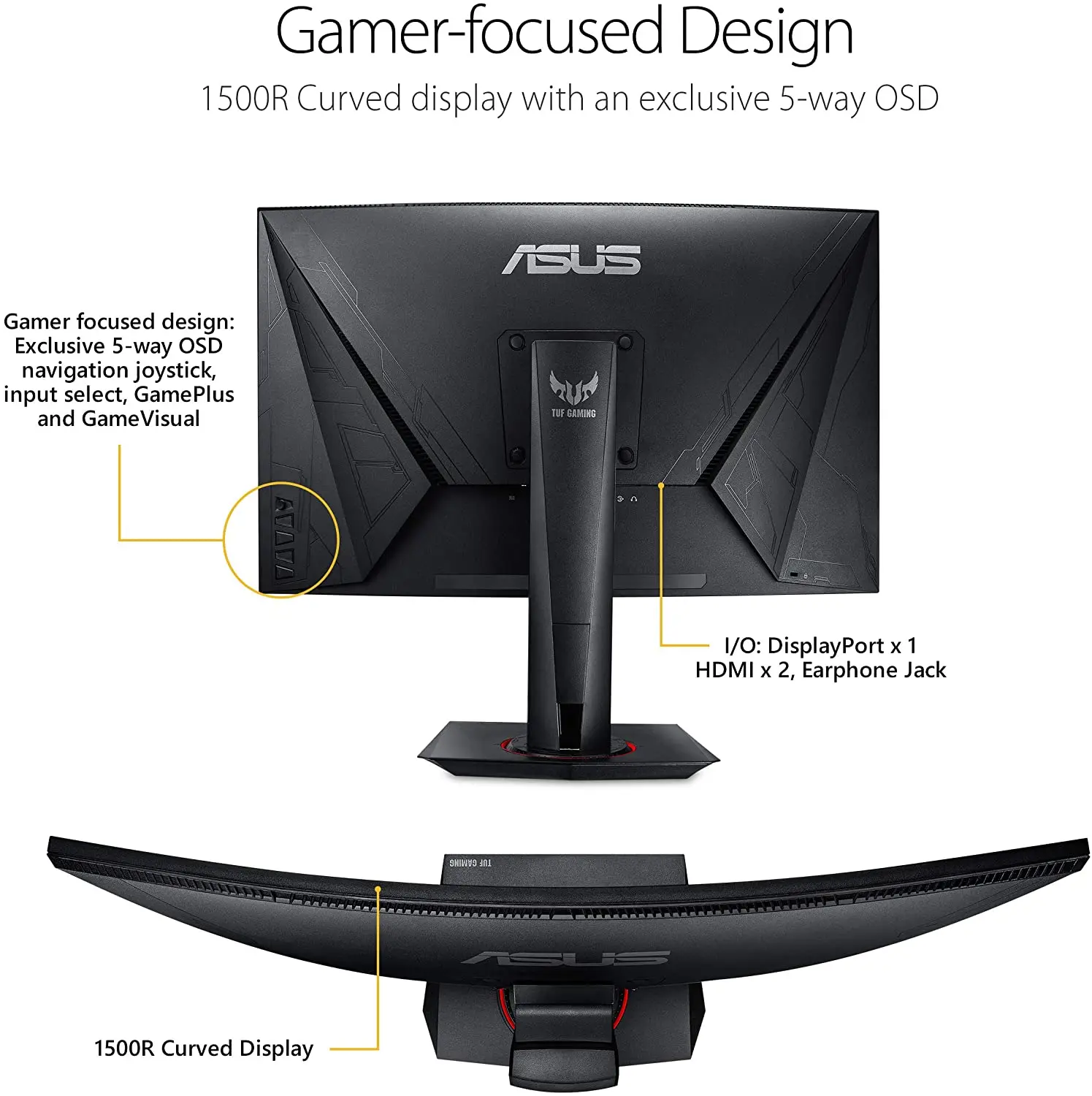 MONITOR 27 ASUS TUF GAMING VG27VQ FULL HD 1080P 165HZ FREESYNC 1MS(MPRT)  CURVED GAMING MONITOR, MONITOR