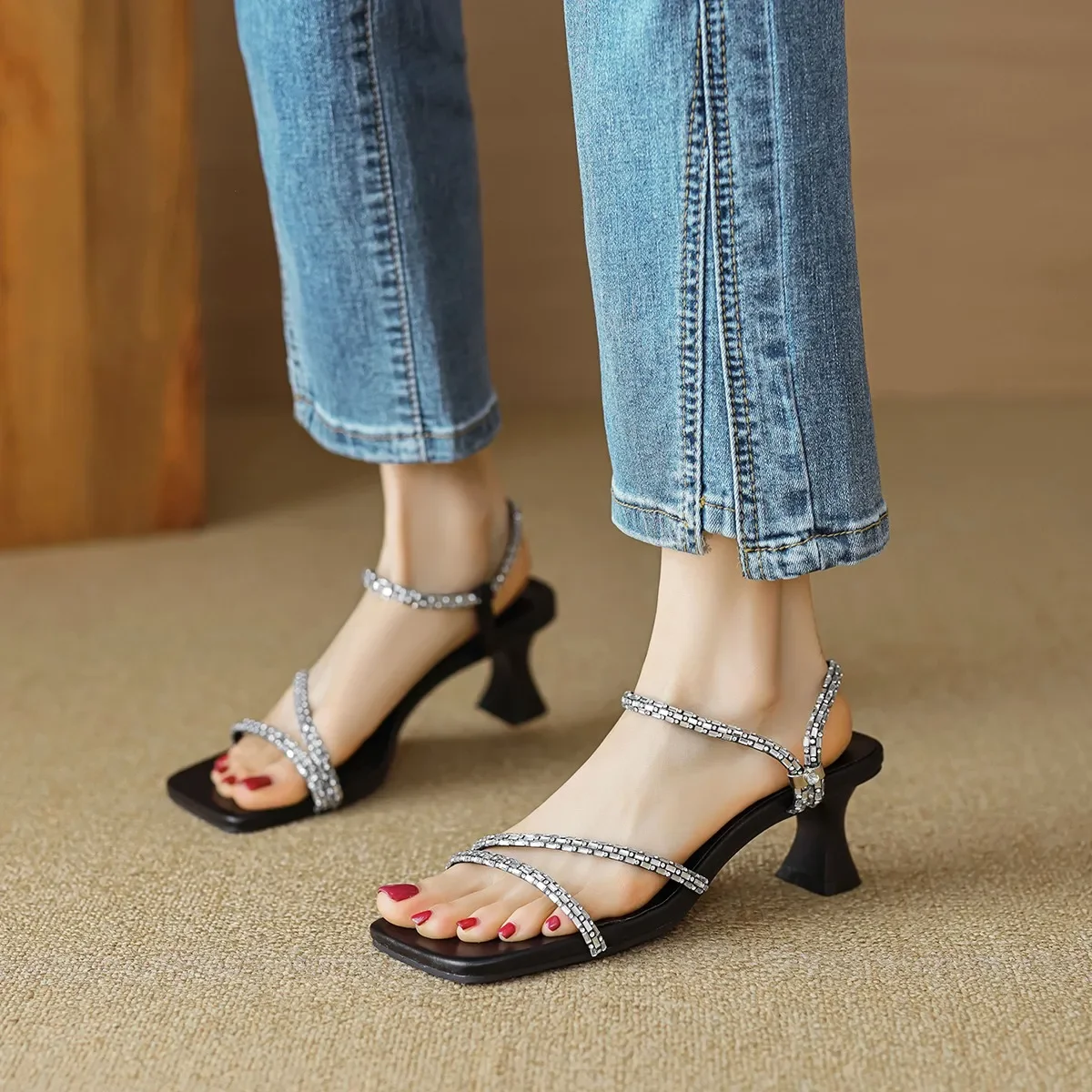 Women Diamond Party Wear Shoes Sexy Ladies Summer Stiletto High Heel Sandals