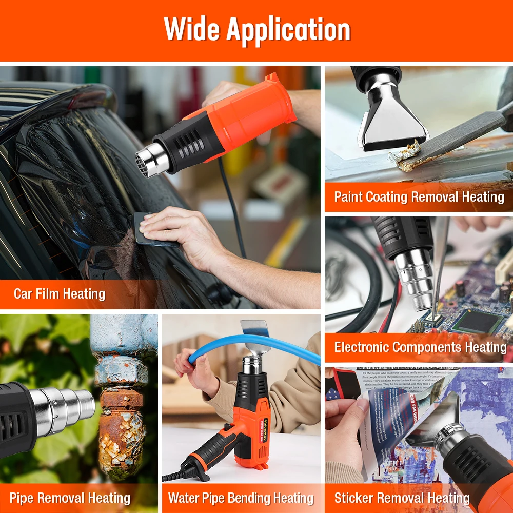Hot Air Gun VALUEMAX Adjustable Hot Air Gun with Four Nozzles Mini Heat Gun Thermal Blower Shrink Wrapping Construction 2000W