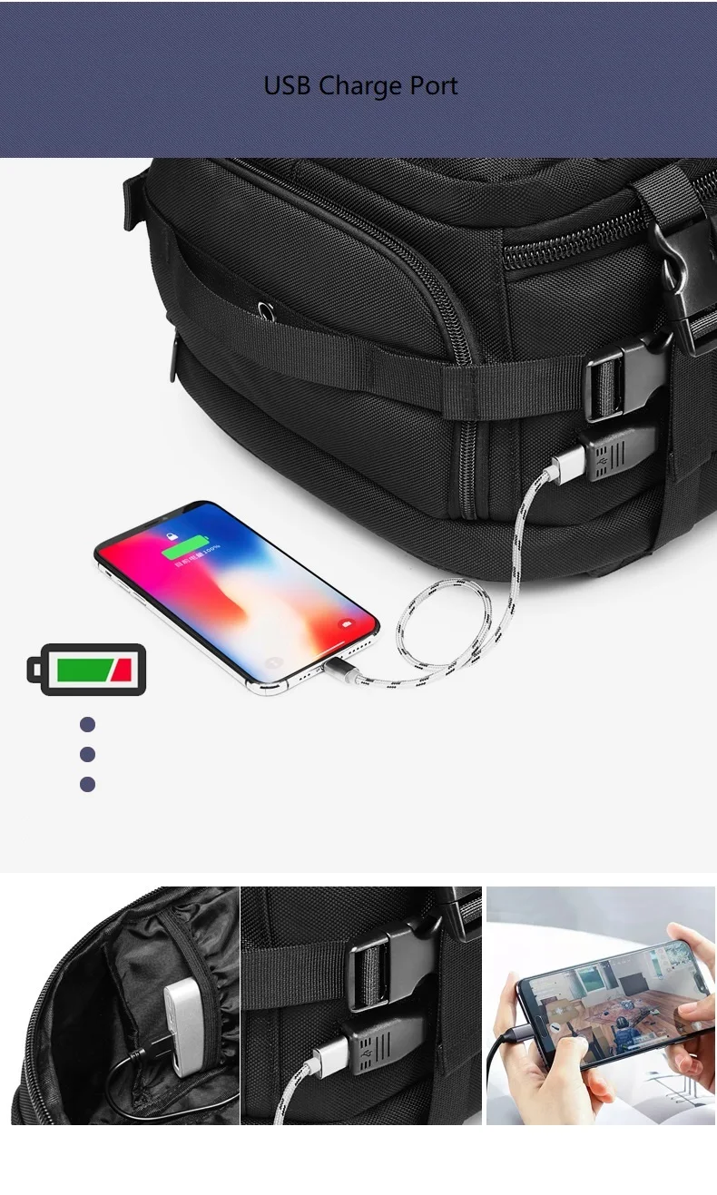 Neouo Schwarze wasserdichte Laptoptasche mit mehreren Taschen und USB-Anschluss