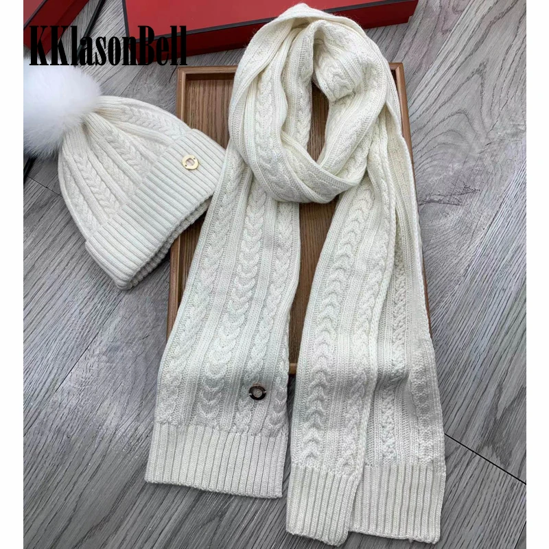 

11.23 KKlasonBell Winter Keep Warm Pompom Beanies Twist Knitted Wool Scarf 2 Piece Set Women