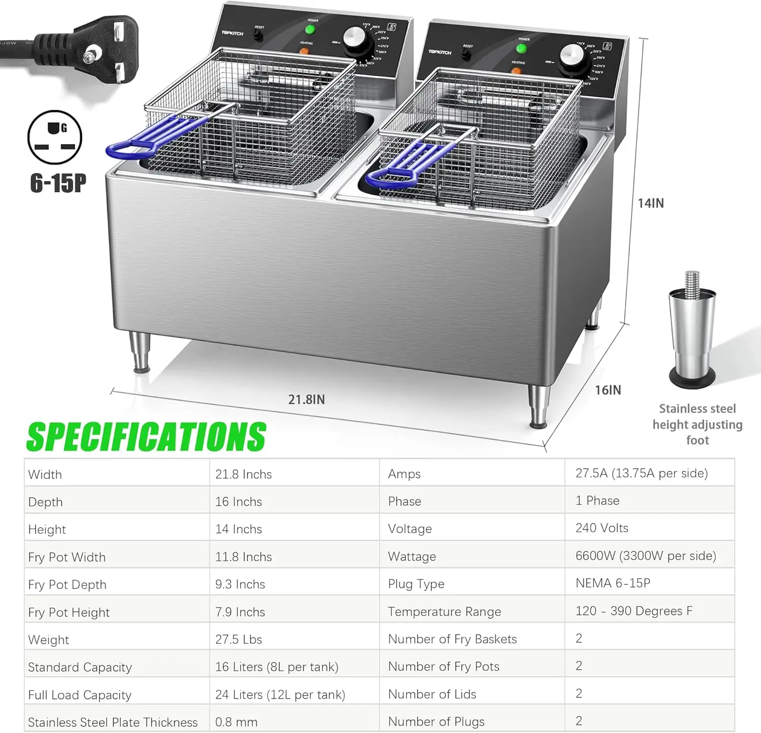 Deep fryer Commercial Deep Fryer 12L x 2/25.4QT Dual Tank Electric Fryers with Basket Electric Countertop Fryer for Restaur