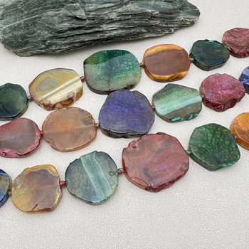 22 pollici graduato multicolore grandi vene del drago agate fetta perline per collana girocollo fai da te che fa MY250601 1
