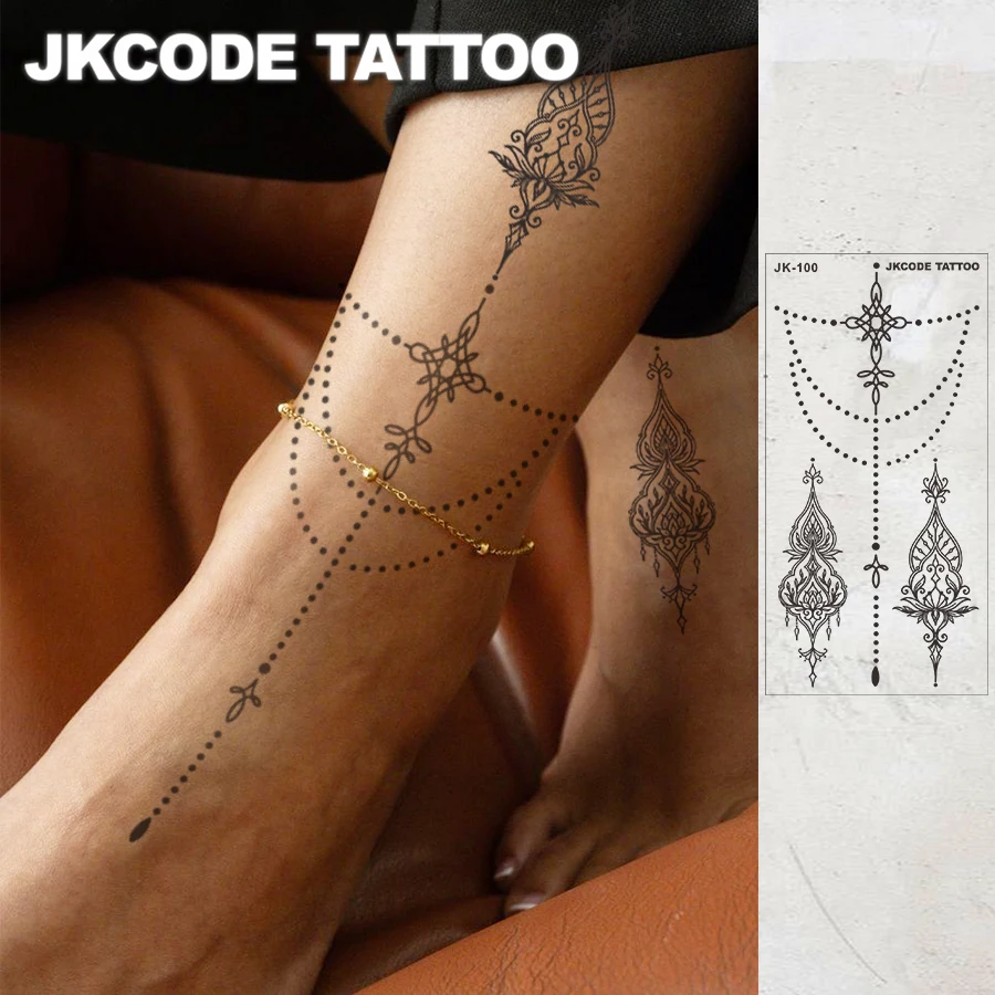 Handtattoo – minimalistisches Design, Ramadan-Tattoos – Spitzenmodeschmuck  – schwarzes Henna-Armband und Fußkettchen – Federarmband – Lam Crescent  Totem, neues Festival, Hände und Füße, langlebiger ..., image size:900x900