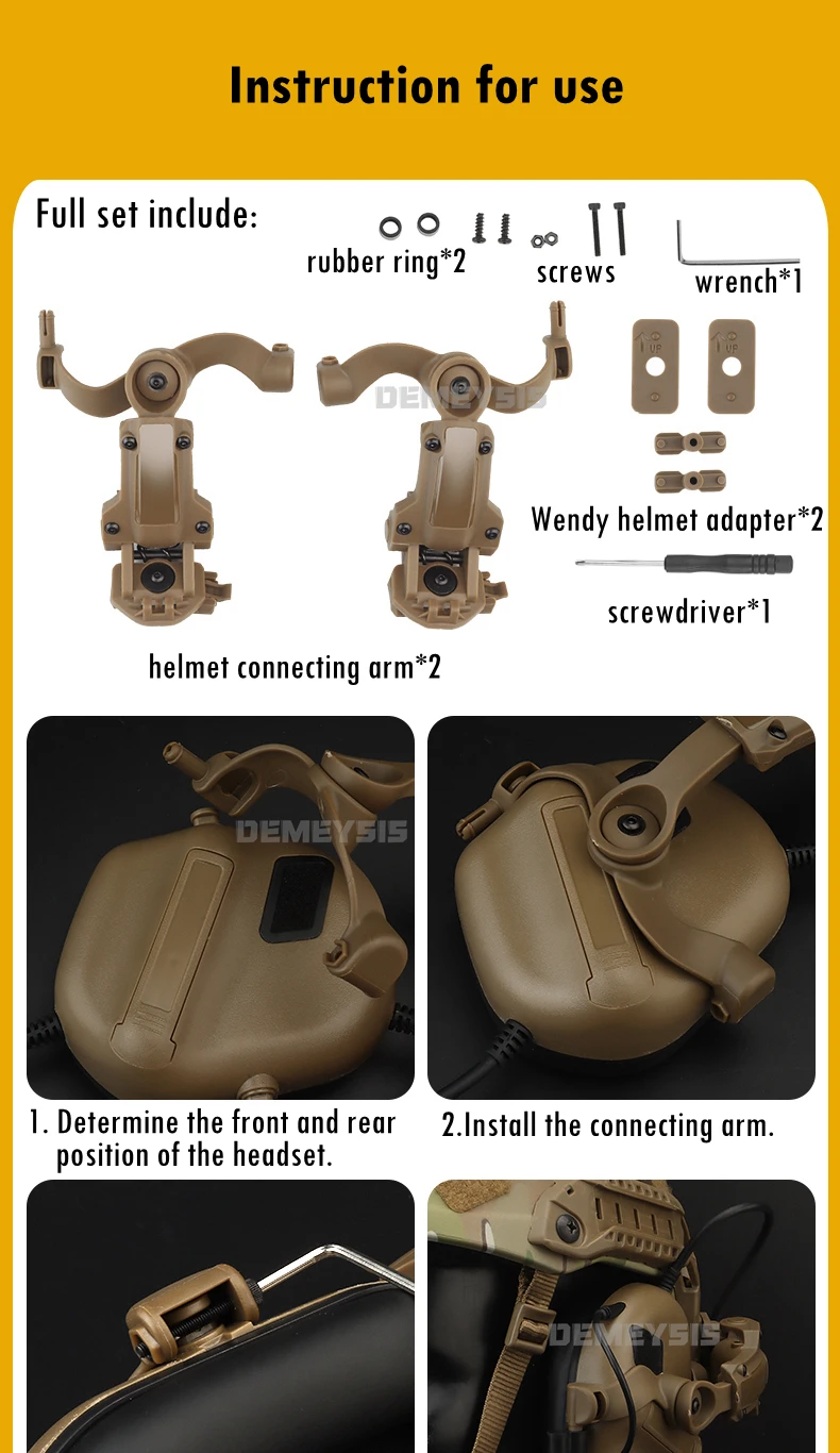Shooting Headset Bracket Kit Multi-angle Rotation Helmet Rail Adapter Fit OPS Core ARC and Team Wendy M-LOK Rail Headphone Mount