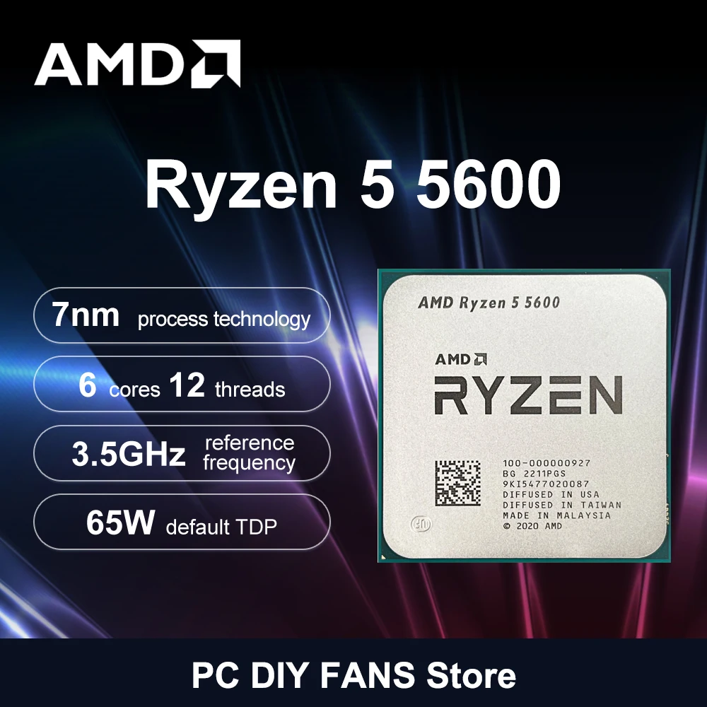 Procesador AMD Ryzen 5 5600 R5 5600 5000 Series 6 núcleos 12 subprocesos 3,5 GHz CPU 7NM L3=32M Socket AM4 DDR4 Nuevo pero sin disipador