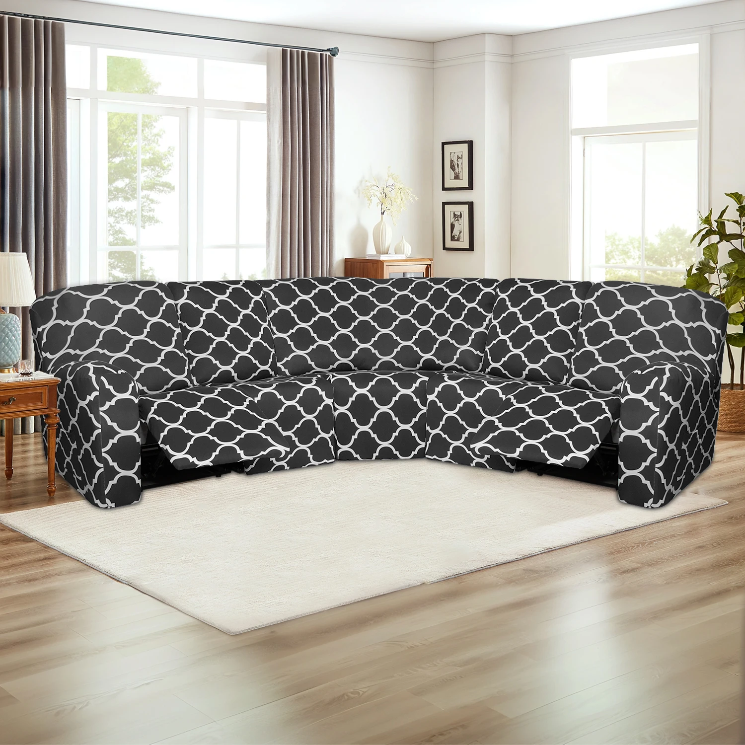 Bedruckte Relaxsofa-Bezüge 5-Sitzer 7-teilig Sektional-Sofabezüge Milchseide Stretch Relaxsofa-Überzug für Wohnzimmer – Detail 4