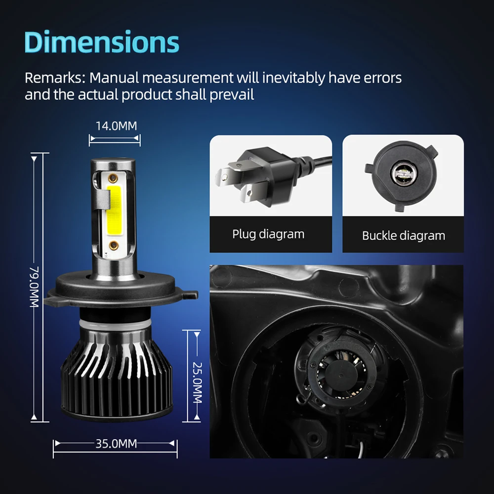 Roadsun Mini Größe H4 H11 H7 LED Auto Scheinwerfer Birne 12000LM 6000K H1 H13 9005 HB3 9006 HB4 Scheinwerfer Umbausätze Keine dunklen Flecken – Detail 8