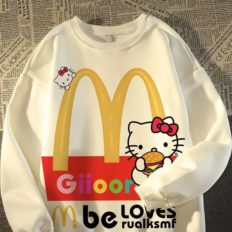 

Anime Sanrio Kawaii Hello Kitty Clothes Cartoon Printing Loose Cotton Long-sleeved Jacket Fall Winter Girls Thickened Warm Tops