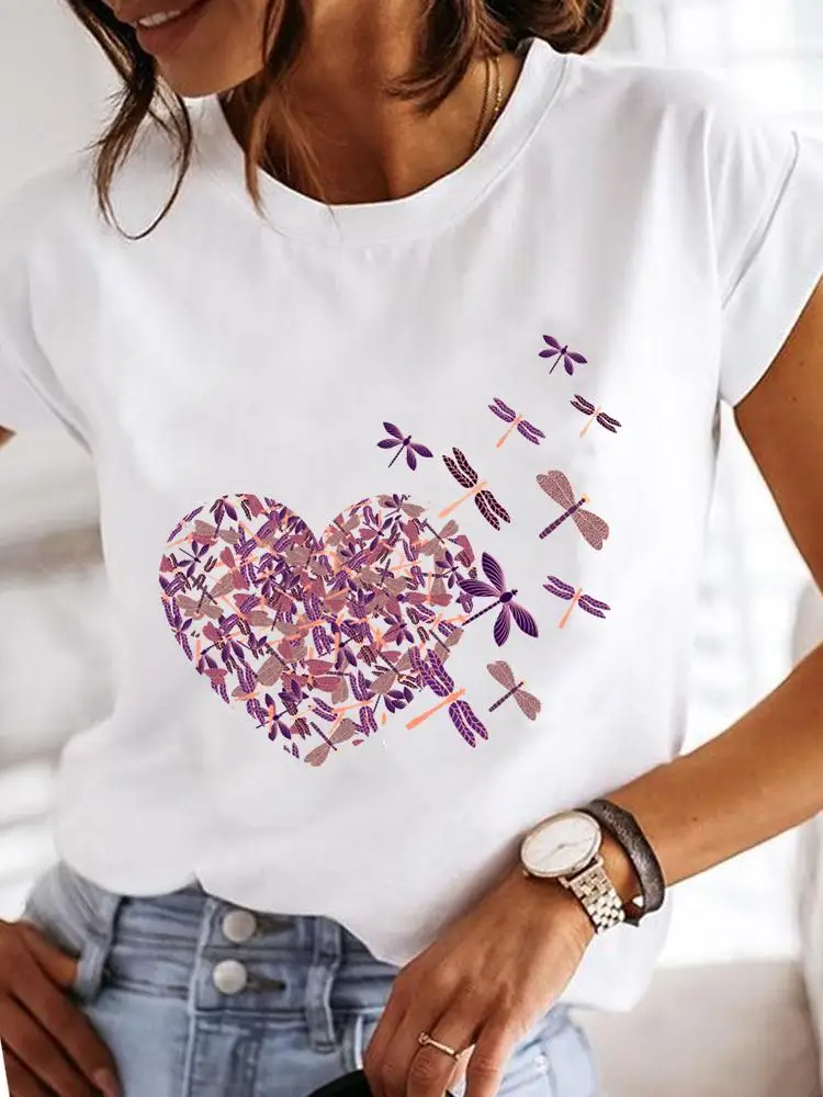 Short Sleeve Fashion Female Graphic Tee Women Print Dandelion Dragonfly 90s Summer Casual Clothes Ladies T Clothing T-shirts