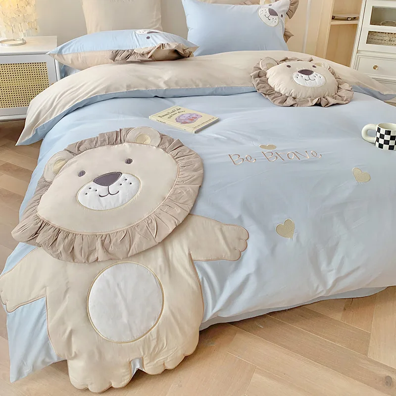 

Wholesale cartoon style washed cotton children's affixed cloth embroidered cotton 4 Pcs set Boys Cotton 1.2 Rice bedding