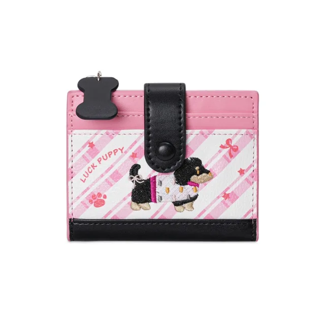 Korean Style Embroidery Sausage Dog Wallet Purse Ultra Thin Card Bag Multi-function Short Clutch PU Leather Card Holder