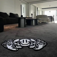 Black White Funny Creative Carpet Smiling Face Skull Rug Comfortable Soft Bedroom Rugs Living Room Decoration Non-slip Floor Mat 1
