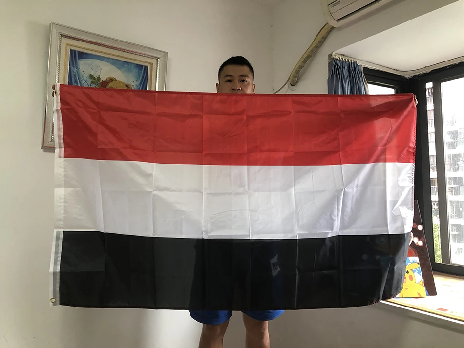 

SKY FLAG Yemen flag 90 x 150cm high quality polyester double side penetration Yemen flag Banner Hanging National flags