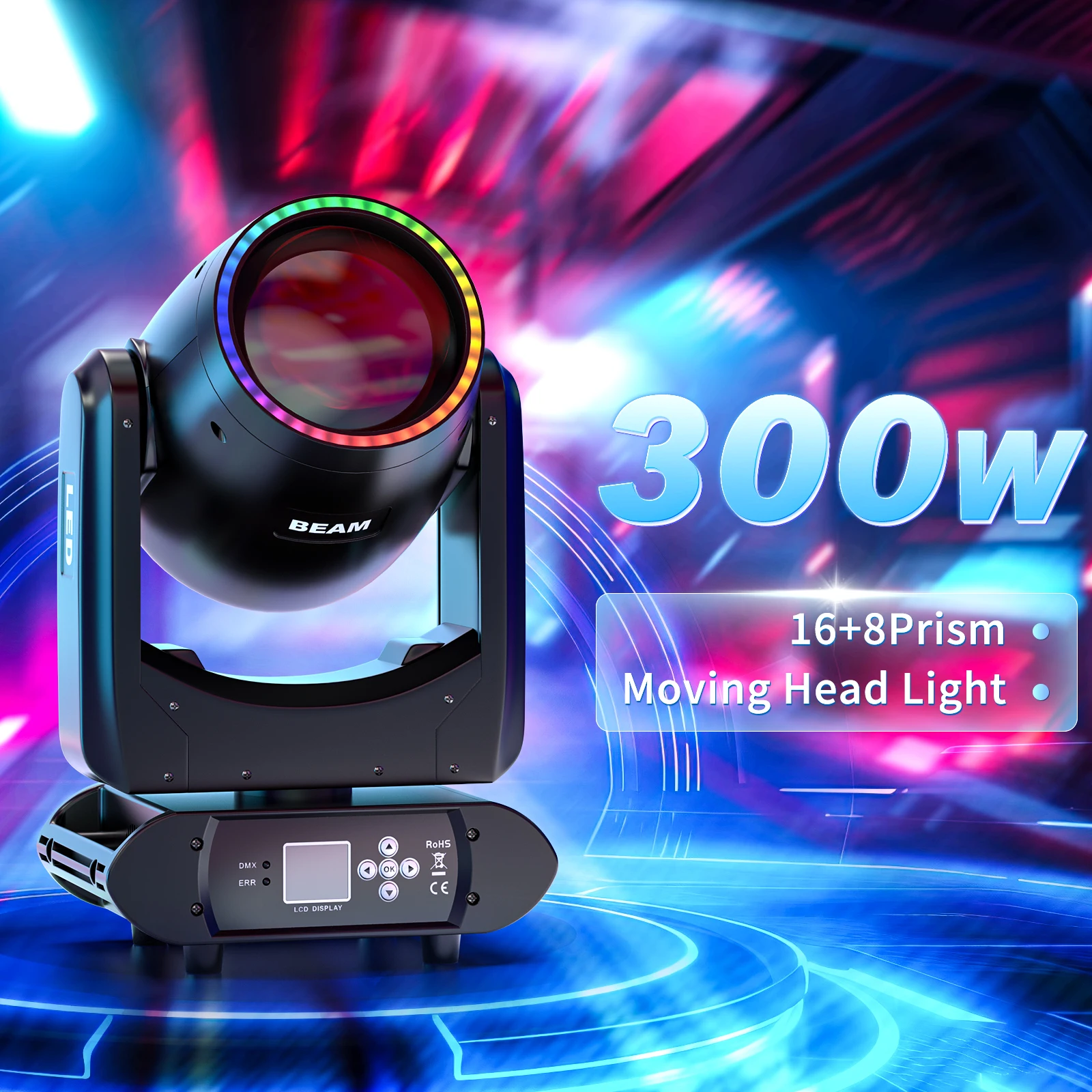 

Somspot Aurora 300 Moving Head Light Beam Stage Light Effect Projector DJ Light for Disco Dance Hall Party Bar Performance