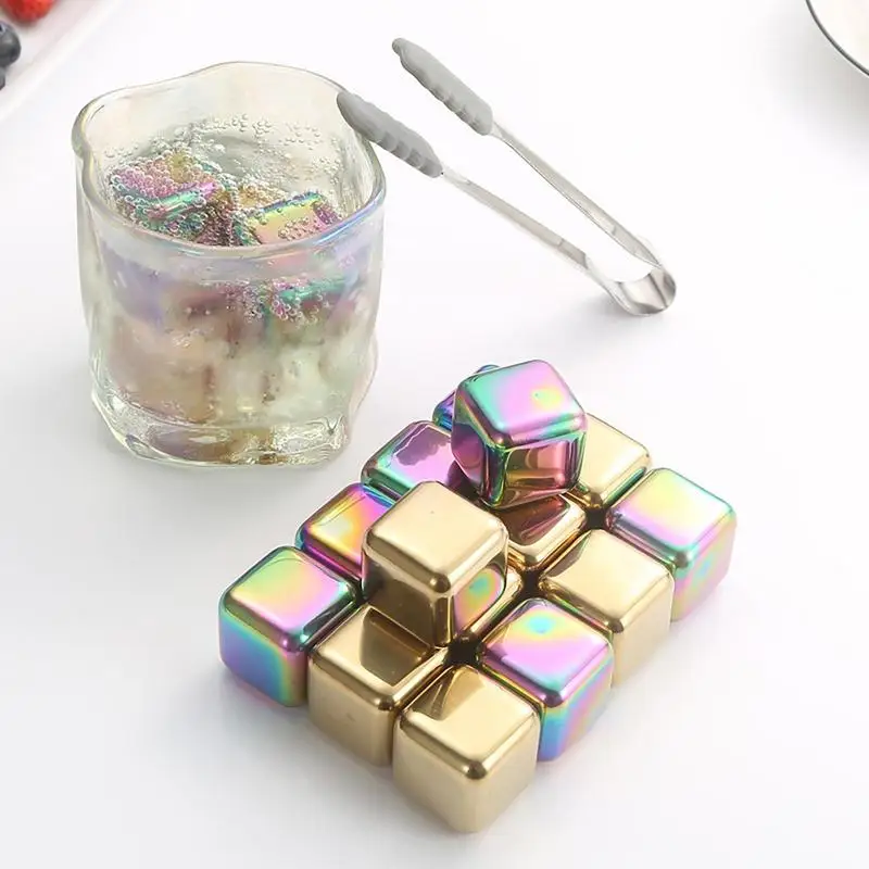 Stainless Steel Ice Cubes Reusable Chilling Stones For Whiskey Wine Colorful Vodka Wine Beer Cooler Chilling Rock Party Bar Tool