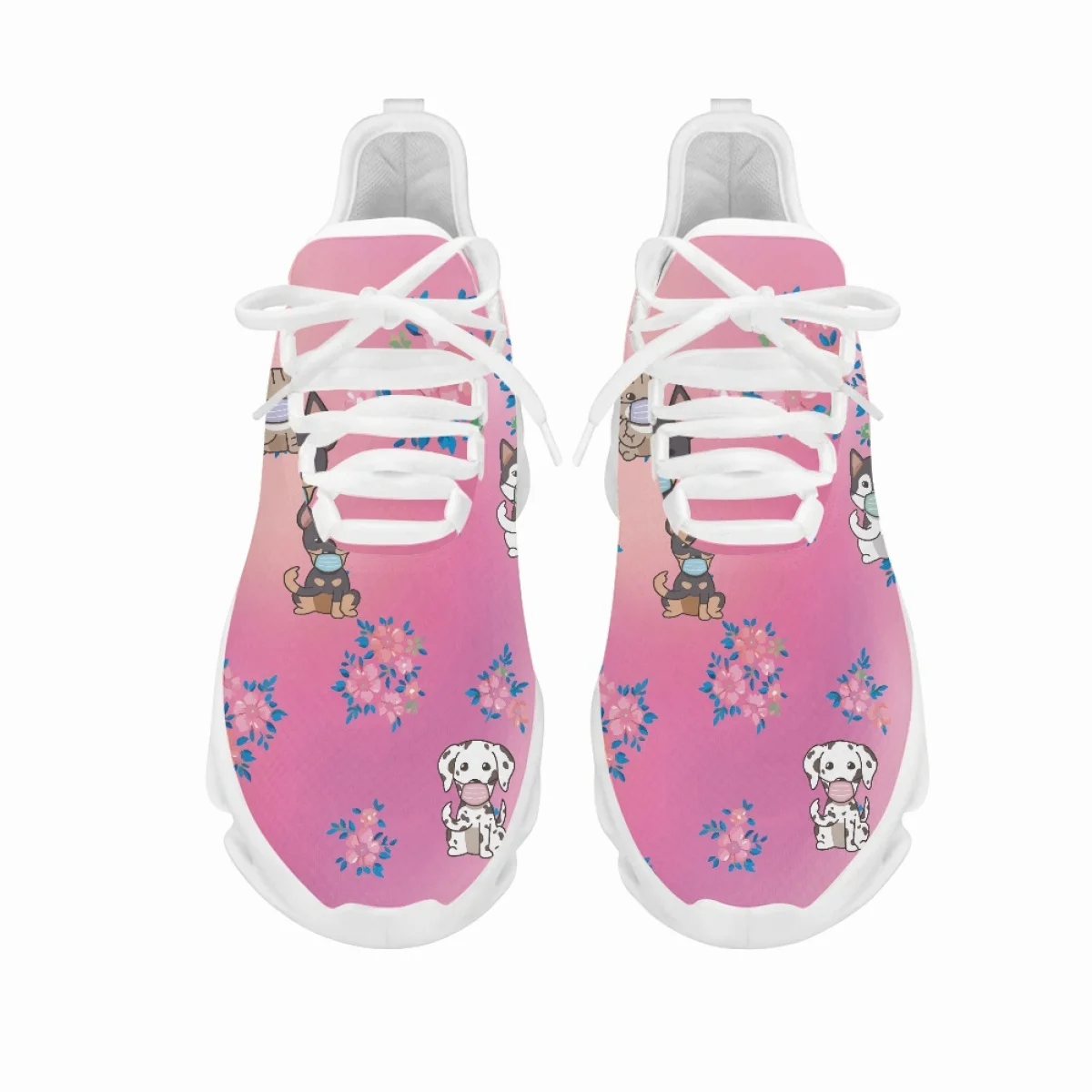 Yikeluo  Cartoon Cat Dog Pattern Print Women Mesh Swing Sneakers Breathable Lace up Platform Shoes Nursing Casaul Sport Shoes
