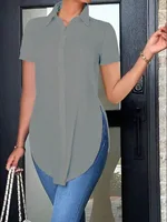 2024 Solid Button Front Shirt Casual Turn Down Collar Office Work Shirt Women's Clothing - Image 4