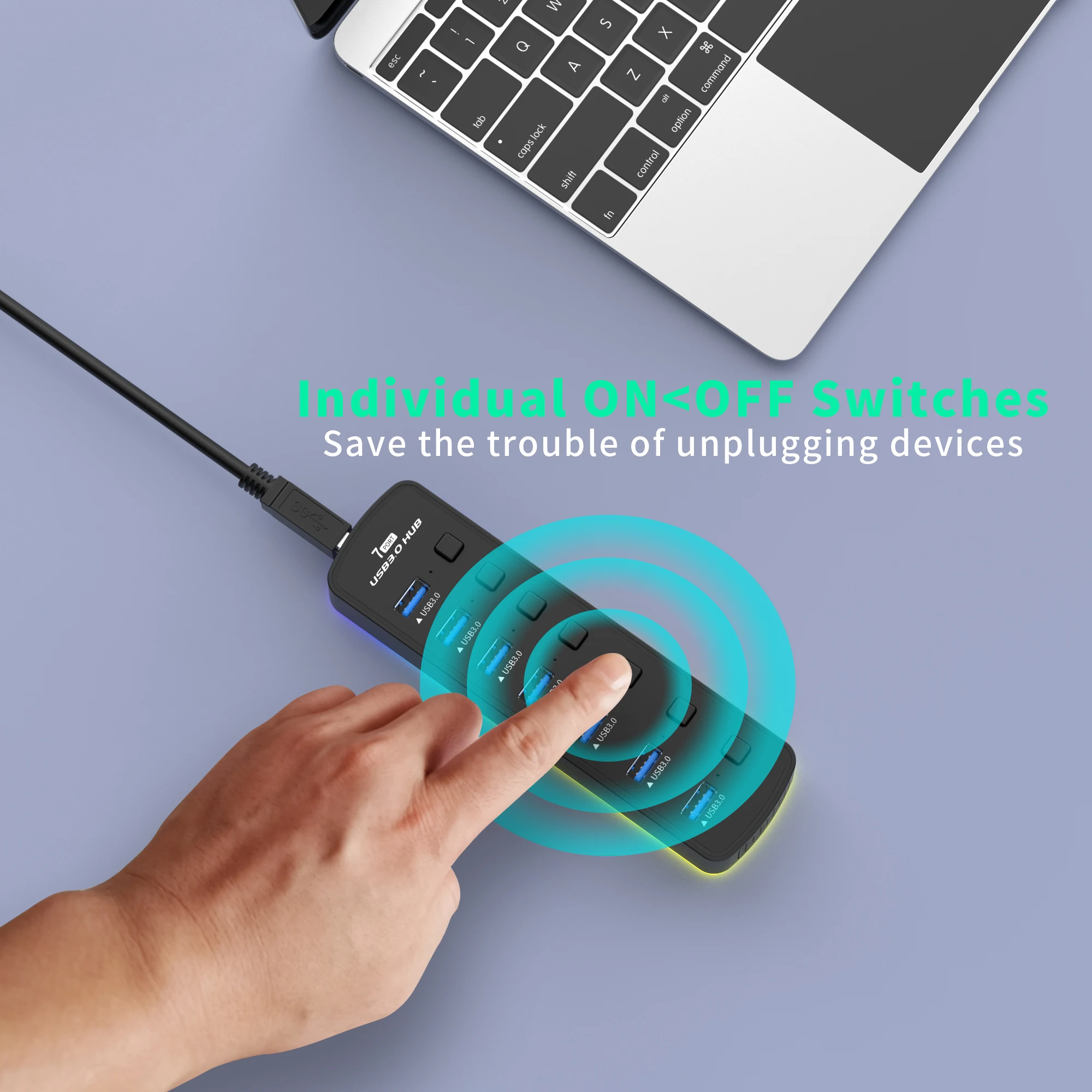 Usb 3.0 Portas Portas Adaptador de Porta de Dados 5gbps on Off Switch Splitter Usb Extensão Individual Hub Alta Velocidade - Imagem 5