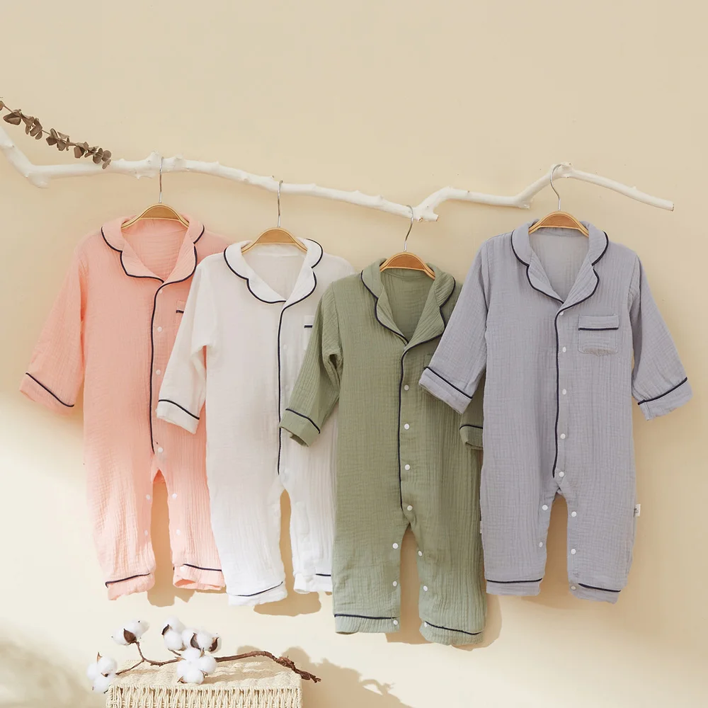 Baby Sleepwear Autumn Baby Sleepwear Organic Cotton Clothes for Boy Girl Newborn Pajama Solid Color Muslin Romper Kids Pajamas Toddler Jumpsuit