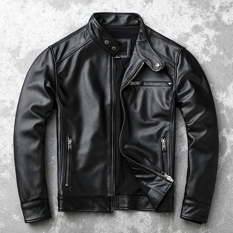 Description Picture 3 of itemVintage Brown Coat Classic Biker Style Short Slim Genuine Leather Jacket Men Casual Leather Coat Asian Size 6XL Autumn Wholesale