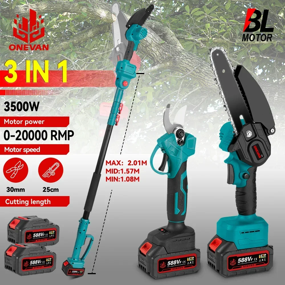 Electric Chainsaw Brushless 3500W Telescoping Pole 3 IN 1 Pruner High Branch Saw for 21V 18V Battery