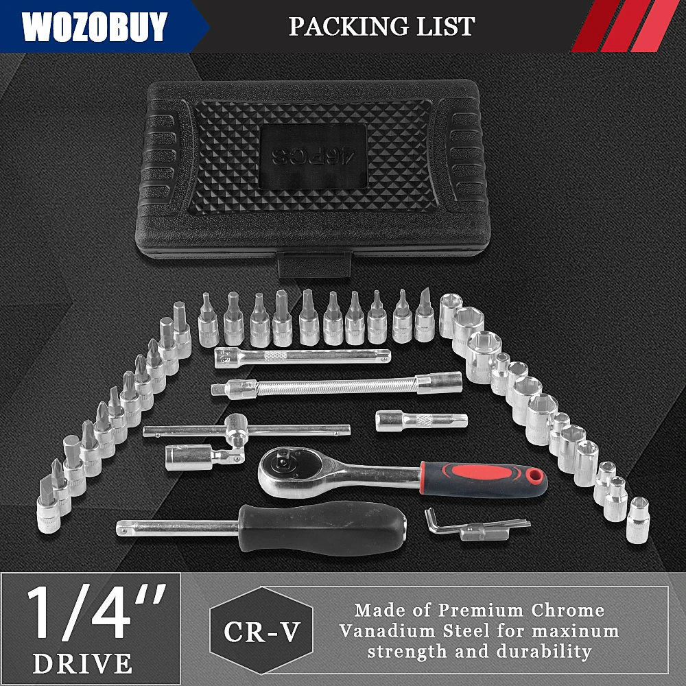 Socket Set, 46pcs 1/4 Inch Drive  Ratchet Socket - Image 2