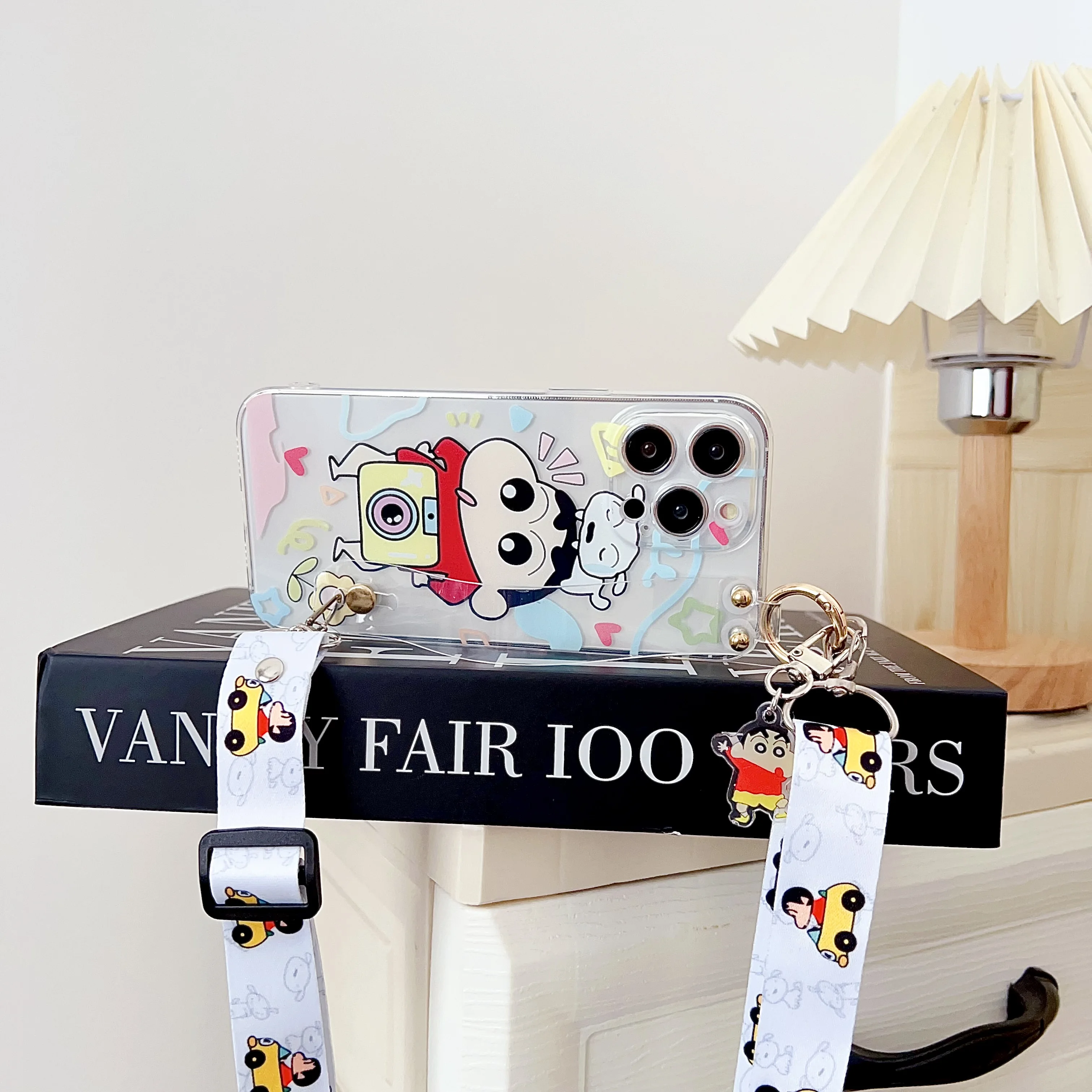 Crayon Dog Design Phone Case with Wrist Strap and Ornament